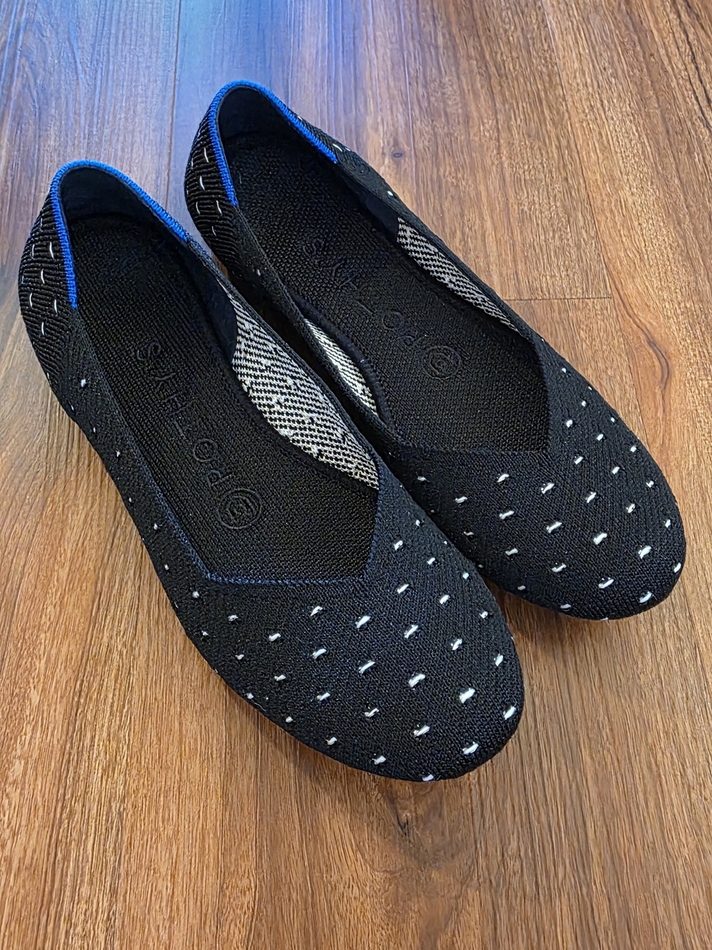 Rothy's Black Knit Ballet Flats with White Dot Accents Size 6